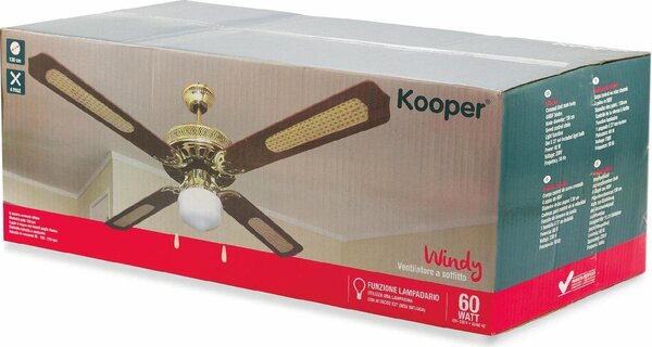 Kooper Ventilatore da Soffitto con Luce Lampadario Ventilatore 4 Pale Diametro 130 cm 60W Marr - 2160665 Windy