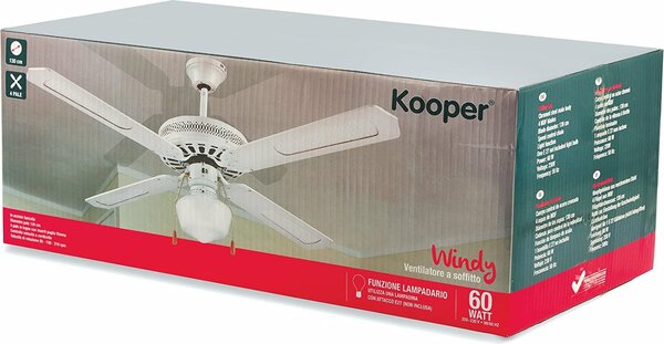 Kooper Ventilatore da Soffitto con Luce Lampadario Ventilatore 4 Pale Diametro 130 cm 60W Bian - 2160666 Windy