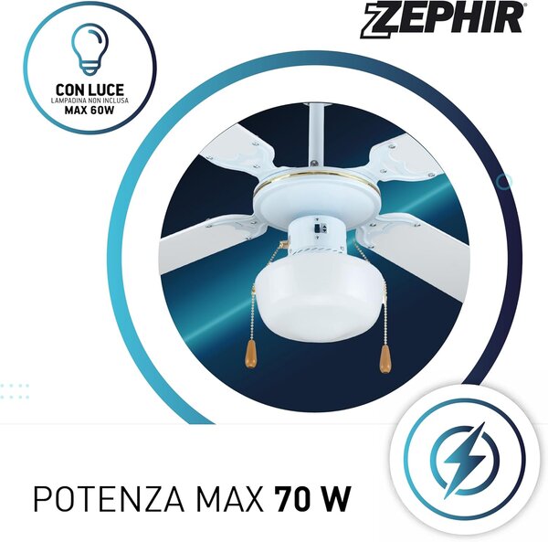 Zephir Ventilatore da Soffitto con Luce Lampadario Ventilatore 4 Pale Diametro 107 cm 3 Velocit - ZFS9107B