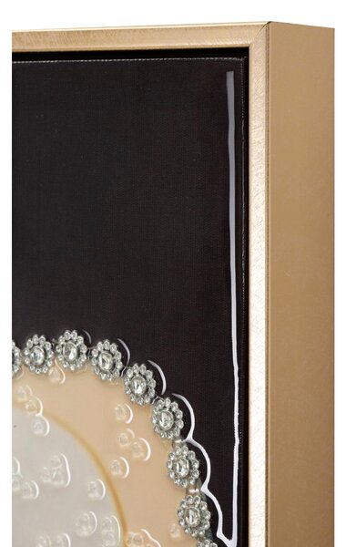 Dipinto su tela completo di telaio in legno e cornice in metallo oro WIEN HAT -A Dimensione 62x3,5x92 cm donna che indossa un grande cappello con fiore
