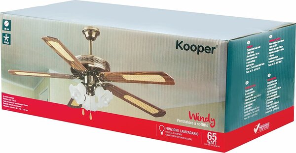 Kooper Ventilatore da Soffitto con Luce Lampadario Ventilatore 5 Pale Diametro 130 cm Marrone - 2172386
