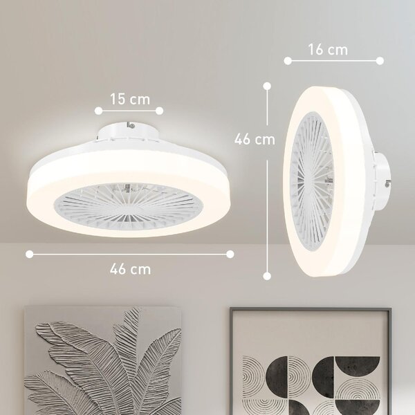 DecHome Ventilatore da Soffitto con Luce LED Regolabile e Telecomando 6 Velocit in Plastica e Acrilico 46x16 cm colore Bianco