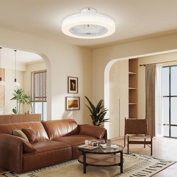 DecHome Ventilatore da Soffitto con Luce LED Regolabile e Telecomando 6 Velocit in Plastica e Acrilico 46x16 cm colore Bianco