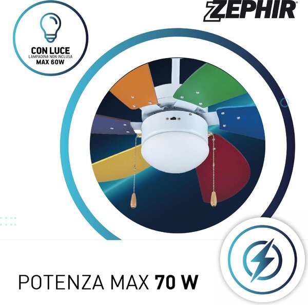 Zephir Ventilatore da Soffitto con Luce Lampadario Ventilatore 6 Pale Diametro 90 cm 3 Velocit - ZFS690C