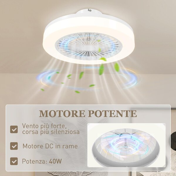 DecHome Ventilatore da Soffitto con Luce LED Regolabile e Telecomando 6 Velocit in Plastica e Acrilico 46x16 cm colore Bianco