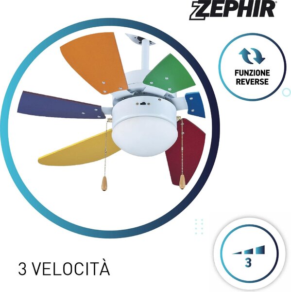 Zephir Ventilatore da Soffitto con Luce Lampadario Ventilatore 6 Pale Diametro 90 cm 3 Velocit - ZFS690C