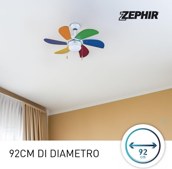 Zephir Ventilatore da Soffitto con Luce Lampadario Ventilatore 6 Pale Diametro 90 cm 3 Velocit - ZFS690C