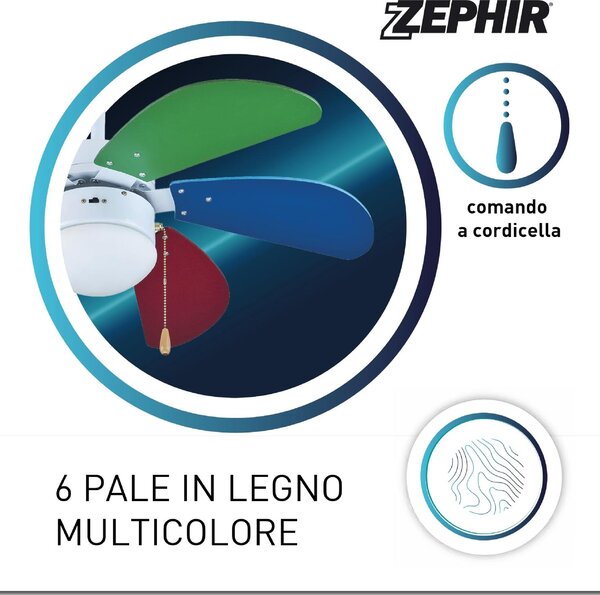 Zephir Ventilatore da Soffitto con Luce Lampadario Ventilatore 6 Pale Diametro 90 cm 3 Velocit - ZFS690C