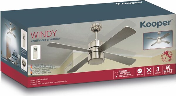 Kooper Ventilatore da Soffitto con Telecomando con Luce Lampadario Ventilatore 4 Pale 120 cm - 2193210