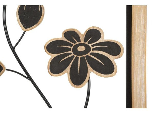 Pannello decorativo 3D da parete in metallo e legno con fiori, GIRISH -B Dimensioni 30x2,5x h 60 cm peso 1,500 kg colori nero marrone