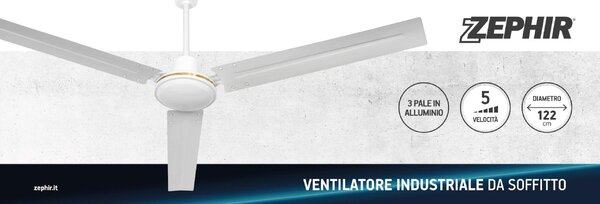 Zephir Ventilatore da Soffitto senza Luce 3 Pale 120 cm 5 Velocit con Comandi a muro - ZFS8120