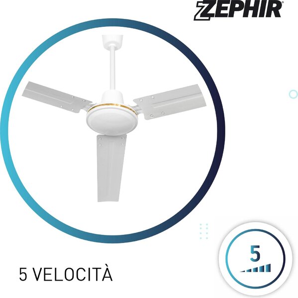 Zephir Ventilatore da Soffitto senza Luce 3 Pale 120 cm 5 Velocit con Comandi a muro - ZFS8120