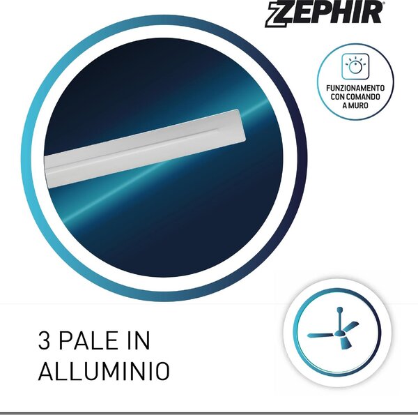 Zephir Ventilatore da Soffitto senza Luce 3 Pale 120 cm 5 Velocit con Comandi a muro - ZFS8120