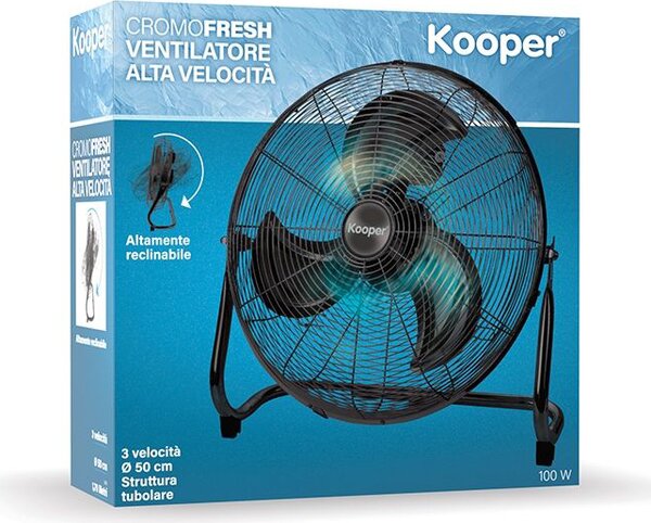 Kooper Ventilatore Industriale Box Fan 3 Pale Potenza 100 Watt 3 Velocit 50 cm in Acciaio colore Nero