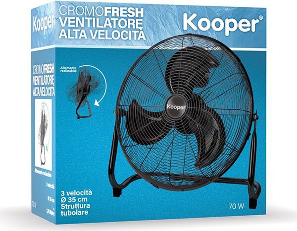 Kooper Ventilatore Industriale Box Fan 3 Pale Potenza 70 Watt 3 Velocit 35 cm in Acciaio colore Nero