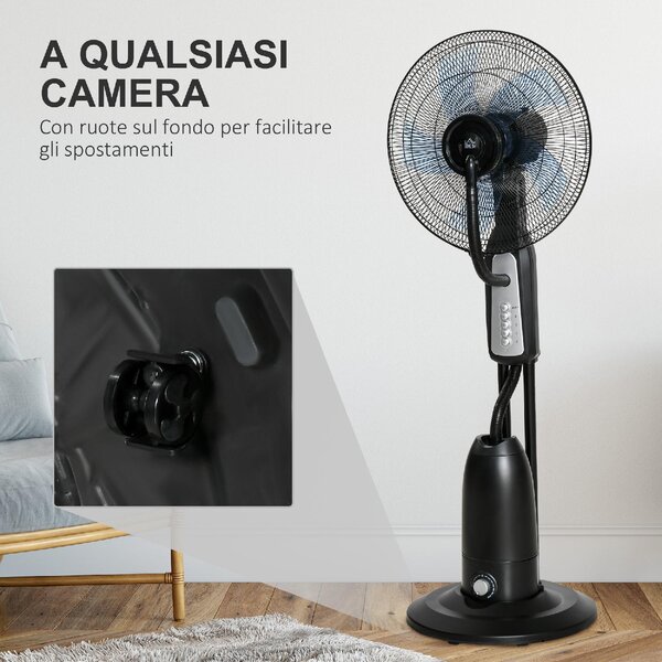 DecHome Ventilatore Nebulizzatore 90W a 4 Ruote con Serbatoio 2.8 Litri e 4 Velocit in Metallo PE e ABS 44.5x38.5x120 cm - 52O010