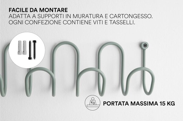 Appendiabiti da parete giovane semplice MOLLY Dimensioni 35 cm Si compone di un unico elemento in tondino metallico Verde Eucalipto