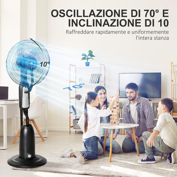 DecHome Ventilatore Nebulizzatore 90W a 4 Ruote con Serbatoio 2.8 Litri e 4 Velocit in Metallo PE e ABS 44.5x38.5x120 cm - 52O010