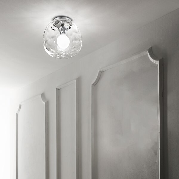 Plafoniera Contemporanea Skin Metallo Cromo Vetro Trasparente 1 Luce E27