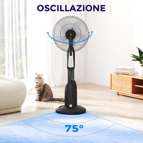 DecHome Ventilatore Nebulizzatore a 3 Velocit Oscillazione 75 e Nebulizzazione Regolabile colore Nero - R527BK