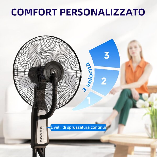 DecHome Ventilatore Nebulizzatore a 3 Velocit Oscillazione 75 e Nebulizzazione Regolabile colore Nero - R527BK
