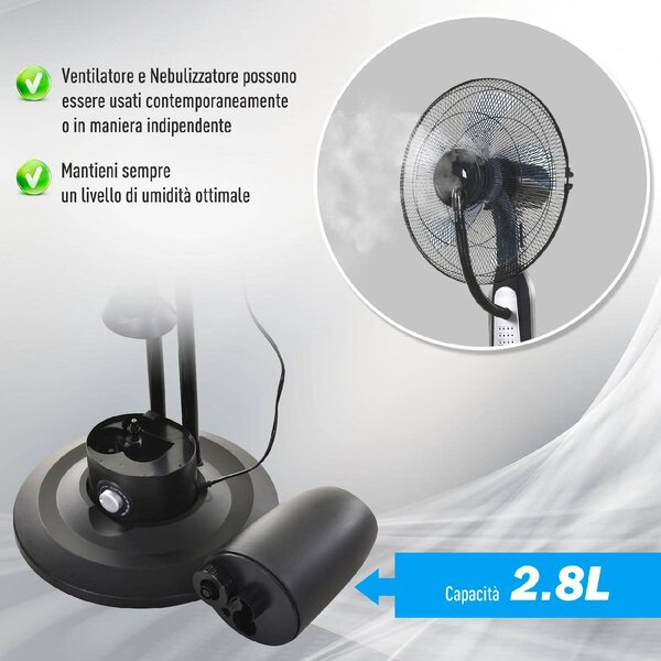 DecHome Ventilatore Nebulizzatore Oscillante con Deumidificatore e Telecomando Diametro44.5 cmx120 cm - 8D4008