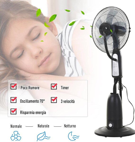 DecHome Ventilatore Nebulizzatore Oscillante con Deumidificatore e Telecomando Diametro44.5 cmx120 cm - 8D4008