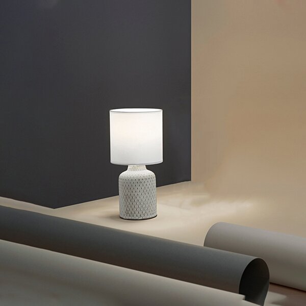 Lampada Da Scrivania Contemporanea Provenza Ceramica Bianco Tessuto 1 Luce E14
