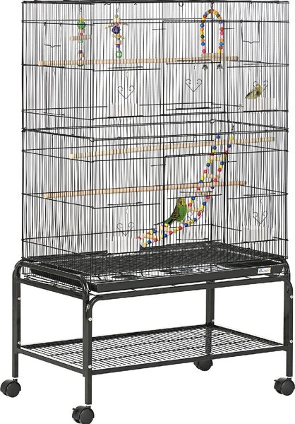 AllMyPets Voliera Gabbia per Uccelli in Acciaio con Posatoi Giochi Contenitori per Cibo e Vassoio 79x49x133 cm Nero