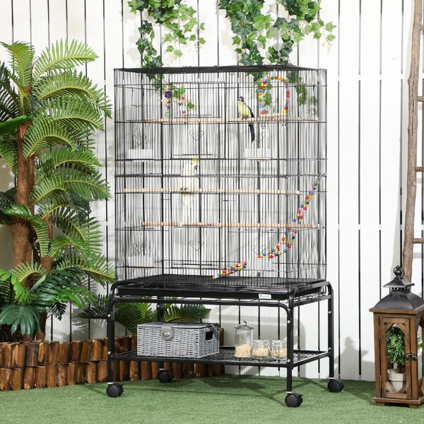 AllMyPets Voliera Gabbia per Uccelli in Acciaio con Posatoi Giochi Contenitori per Cibo e Vassoio 79x49x133 cm Nero