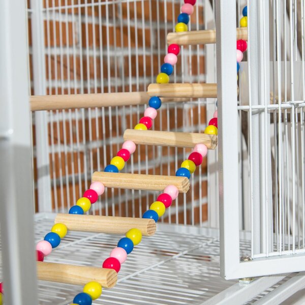 AllMyPets Voliera Gabbia per Uccelli in Acciaio e PP con Posatoi Giochi Contenitori per Cibo e Vassoio 83x53x180 cm Bianco