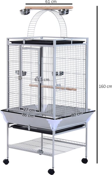 AllMyPets Voliera per Uccelli con Ruote Altezza 160cm Vaschette per Cibo e Trespoli - D15516