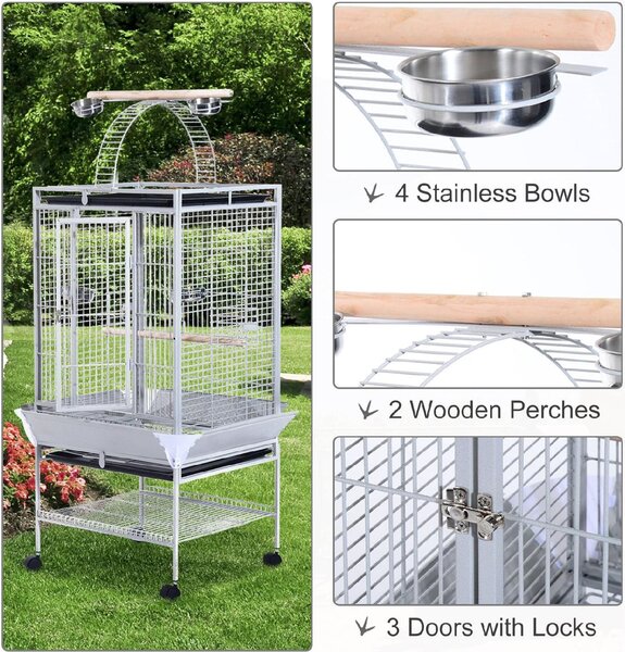 AllMyPets Voliera per Uccelli con Ruote Altezza 160cm Vaschette per Cibo e Trespoli - D15516