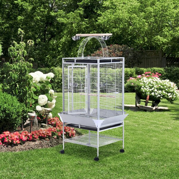 AllMyPets Voliera per Uccelli con Ruote Altezza 160cm Vaschette per Cibo e Trespoli - D15516