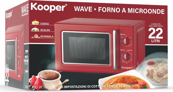 Kooper Wave Vintage Forno Microonde Capacit 22 Litri Potenza 700 Watt colore Rosso - 5914558