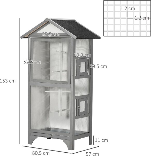 AllMyPets Voliera per Uccelli da Esterno in Legno di Abete 80.5x57x158.5cm Grigio Chiaro