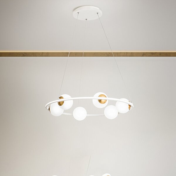 Sospensione Moderna Ball Metallo Bianco Vetro Led 80W 3000K