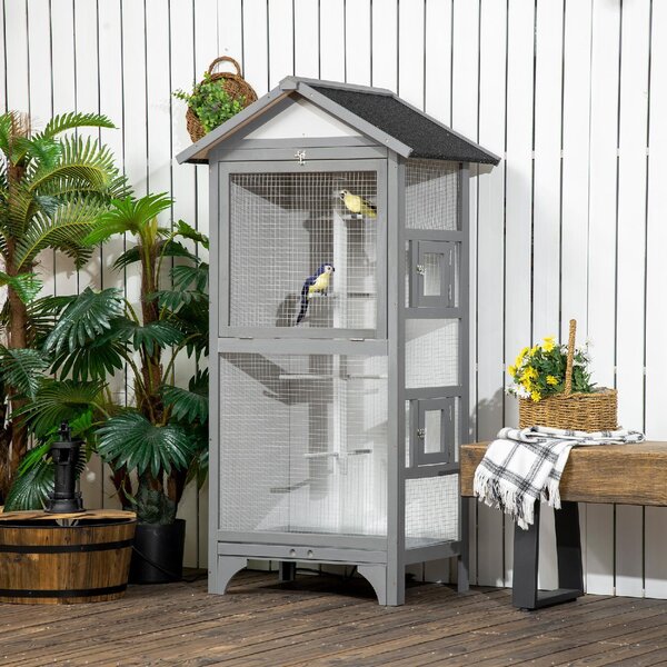 AllMyPets Voliera per Uccelli da Esterno in Legno di Abete 80.5x57x158.5cm Grigio Chiaro