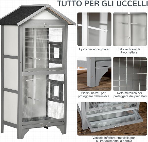 AllMyPets Voliera per Uccelli da Esterno in Legno di Abete 80.5x57x158.5cm Grigio Chiaro