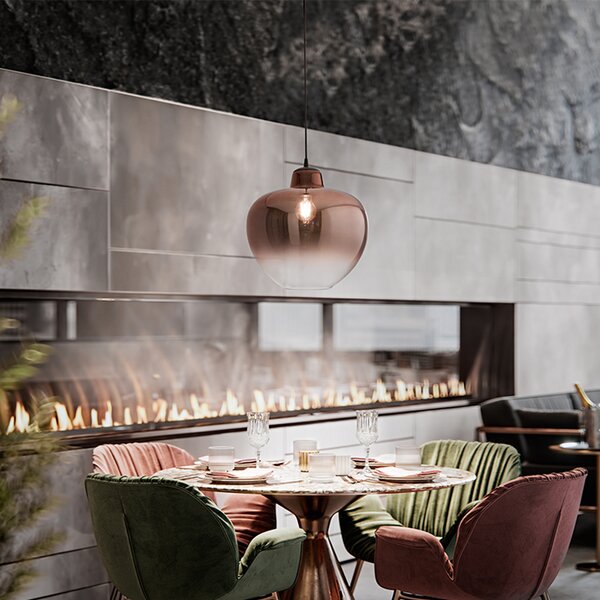 Sospensione Contemporanea Bowl Metallo Nero Vetro Rame 1 Luce E27