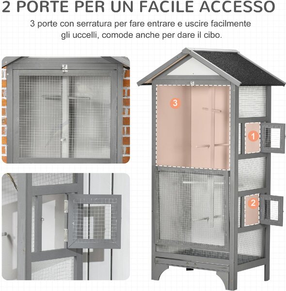 AllMyPets Voliera per Uccelli da Esterno in Legno di Abete 80.5x57x158.5cm Grigio Chiaro