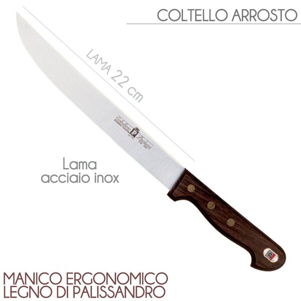 Set 3 coltelli in manico di palissandro lame inox , Coltello per pane, coltello per arrosto e forchettone