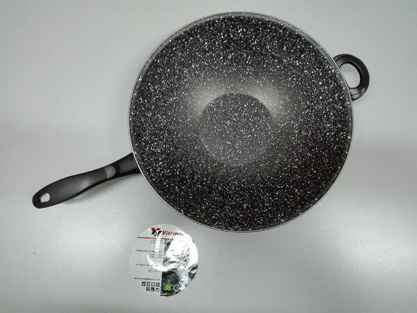 Vitrinor Wok Padella Antiaderente Induzione in Acciaio Vetrificato 35 cm Effetto Pietra K2