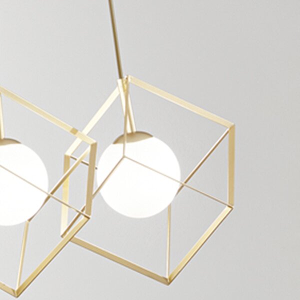 Lampadario Contemporaneo Cube Metallo Oro Vetro 3 Luci G9