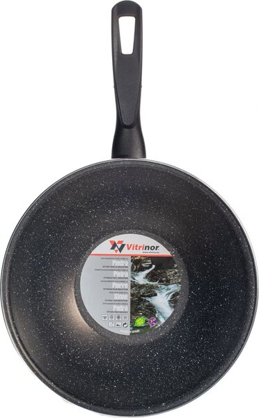 Vitrinor Wok Padella Antiaderente Induzione in Acciaio Vetrificato 28 cm Effetto Pietra K2