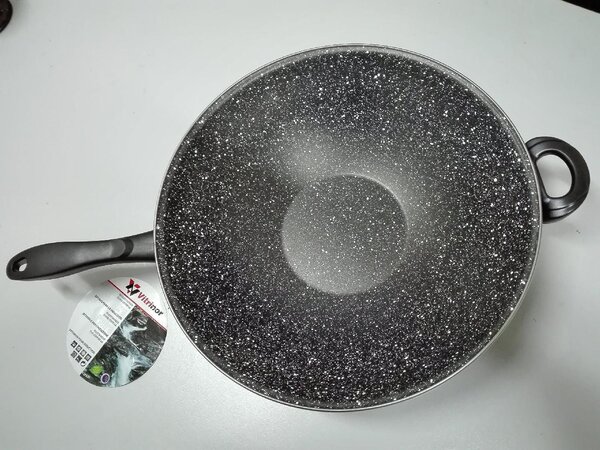 Vitrinor Wok Padella Antiaderente Induzione in Acciaio Vetrificato 35 cm Effetto Pietra K2