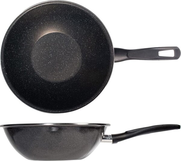 Vitrinor Wok Padella Antiaderente Induzione in Acciaio Vetrificato 28 cm Effetto Pietra K2