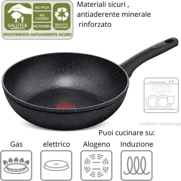 LAGOSTINA Wok Padella Antiaderente Induzione in Alluminio 28 cm colore Nero Performa