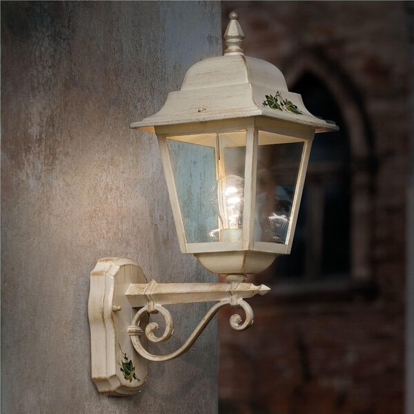 Applique da esterno in materiale Ceramico 21,5x21,5x h 55 cm peso 2,8 kg - Attacco Lampada E 27 interno esterno, con vetri Bianco Sfumato Oro