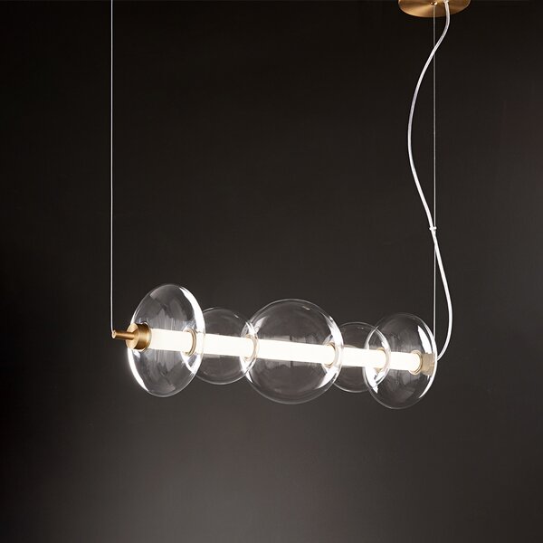Sospensione Contemporanea Bubbles Alluminio Oro Vetro Trasparente Led 38W 3000K